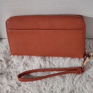 LC Lauren Conrad Faux Leather Wallet Burnt Orange Wristlet With Detachable Strap